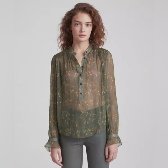 RAG & BONE Susan Long Sleeve Silk Chiffon Blouse Long Sleeve Size Large - Picture 1 of 7